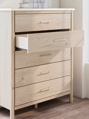 Cadmori Queen Upholstered Panel Bed with Mirrored Dresser, Chest and Nightstand in Two-tone from Ashley - Lara Furniture