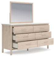 Cadmori Queen Upholstered Panel Bed with Mirrored Dresser, Chest and Nightstand in Two-tone from Ashley - Lara Furniture