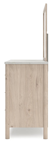 Cadmori Queen Upholstered Panel Bed with Mirrored Dresser, Chest and Nightstand in Two-tone from Ashley - Lara Furniture