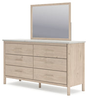 Cadmori Queen Upholstered Panel Bed with Mirrored Dresser, Chest and Nightstand in Two-tone from Ashley - Lara Furniture