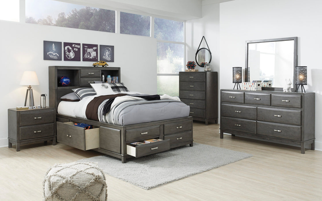 Caitbrook Gray Bookcase Storage Platform Youth Bedroom Set - Gate FurnitureYouth Bedroom Set
