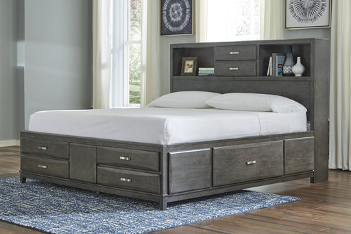 Caitbrook Gray King Bookcase Storage Bed - Gate FurnitureKing Bed