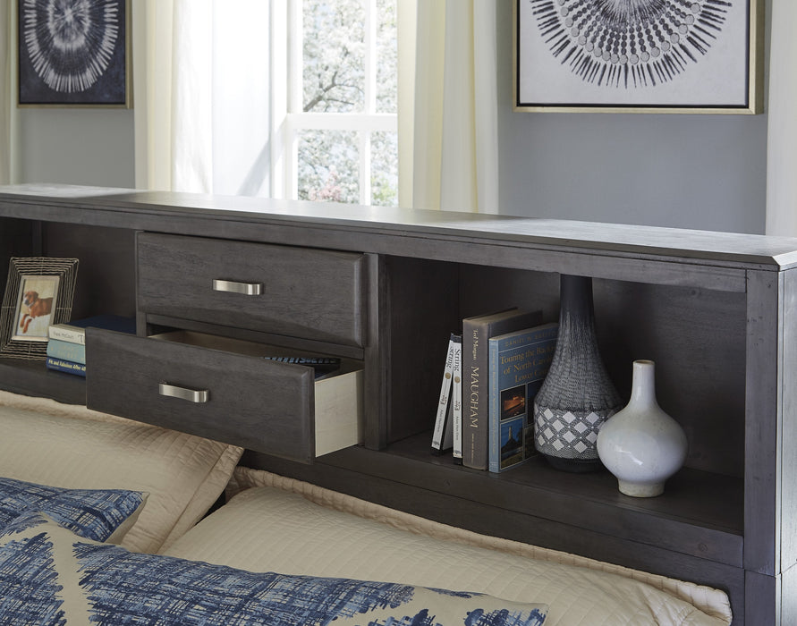 Caitbrook Gray Queen Bookcase Storage Bed - Gate FurnitureQueen Bed