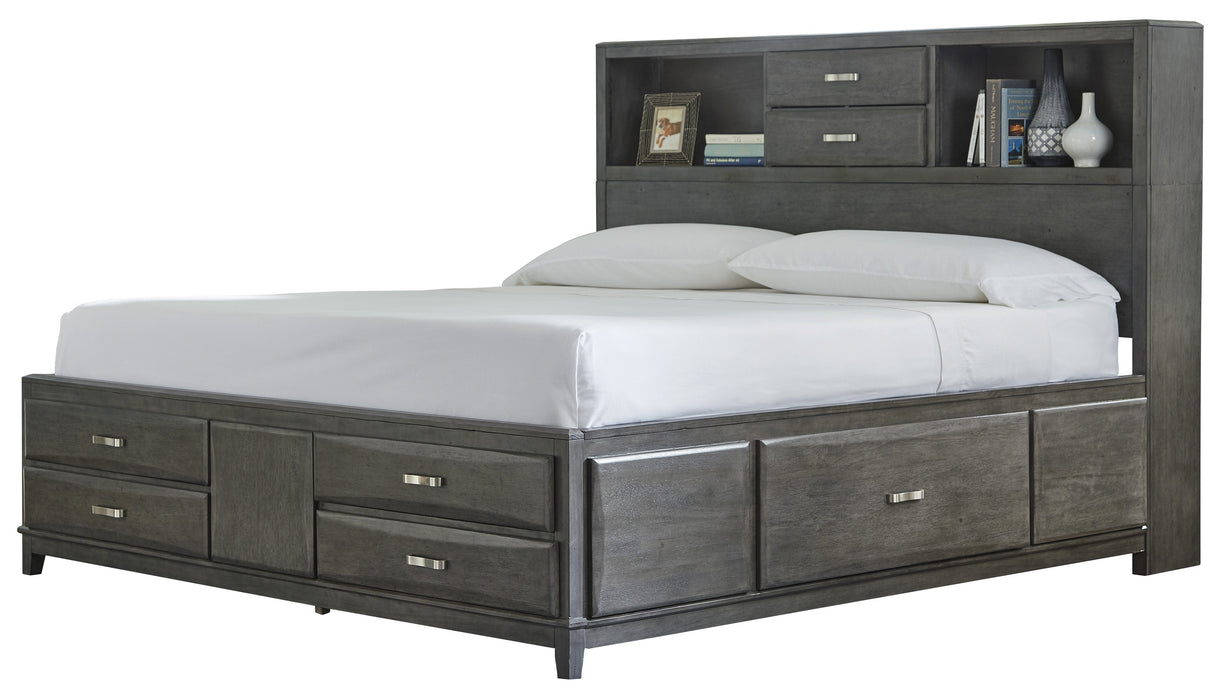 Caitbrook Gray Queen Bookcase Storage Bed - Gate FurnitureQueen Bed