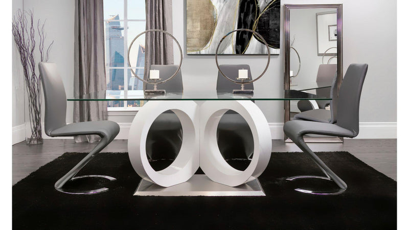 Calgary Gray Glass Top Table & PU Chair Dining Set - Lara FurnitureDining Room Set