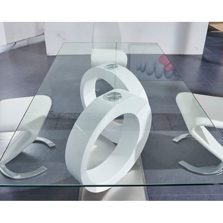 Calgary Gray Glass Top Table & PU Chair Dining Set - Lara FurnitureDining Room Set