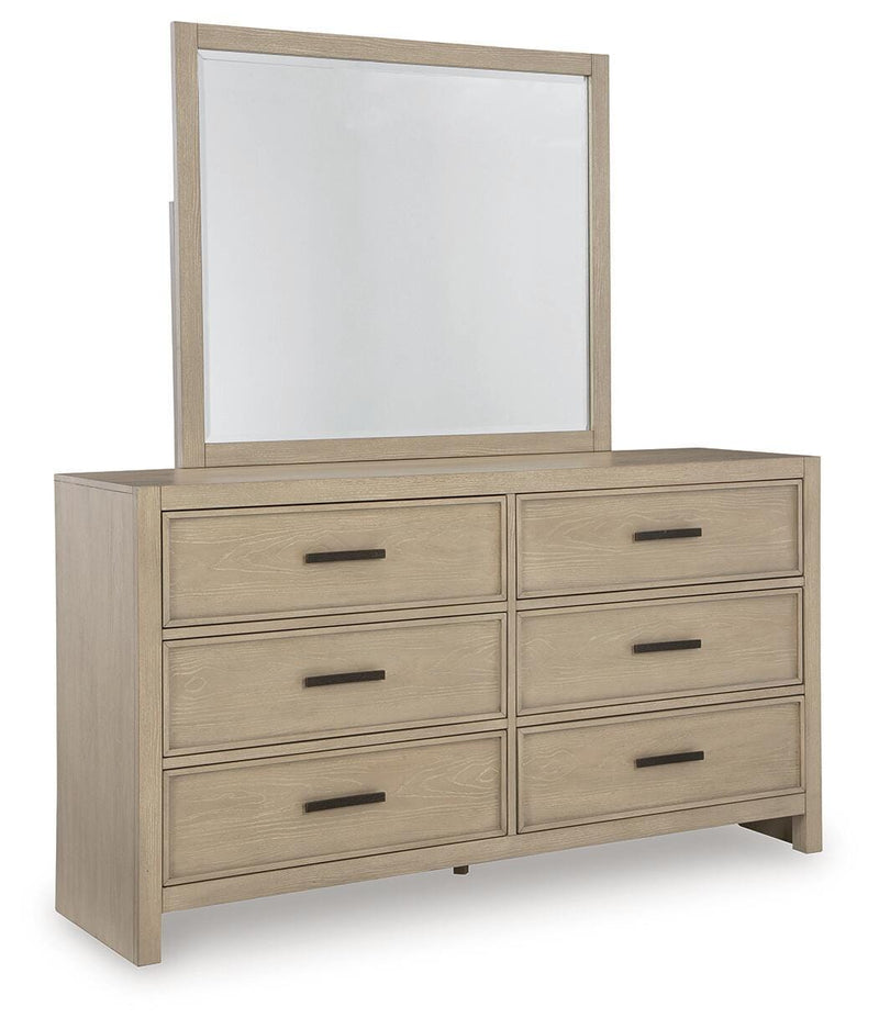 Calmoro California King Bookcase Bed with Mirrored Dresser and Nightstand in Gray - PKG021398