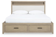 Calmoro California King Bookcase Bed with Mirrored Dresser and Nightstand in Gray - PKG021398