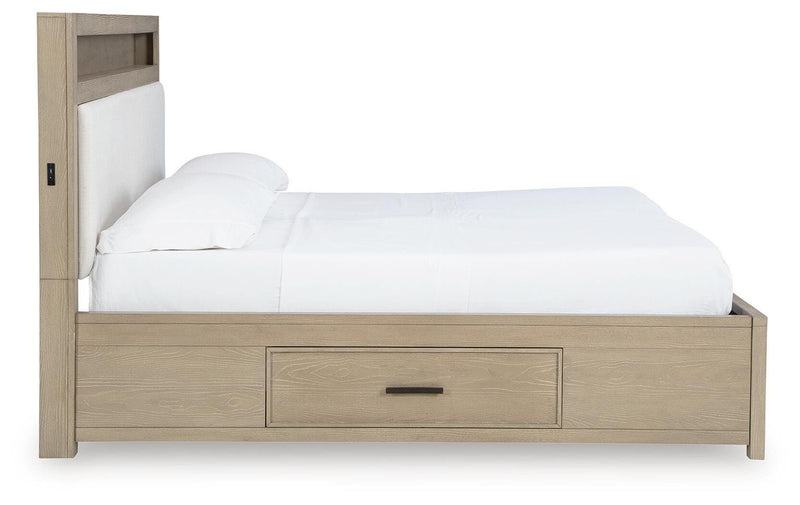 Calmoro King Bookcase Bed with Dresser and Nightstand in Gray - PKG021331