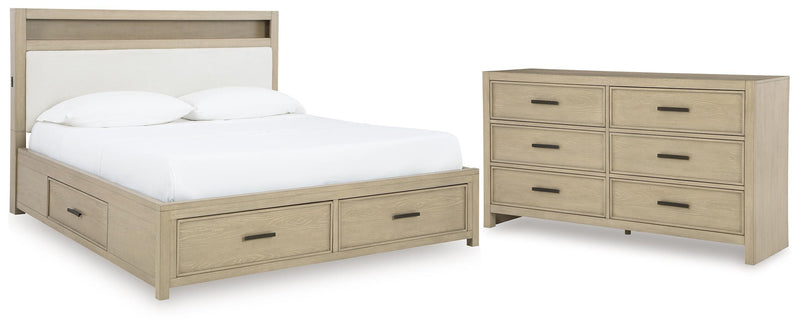 Calmoro King Bookcase Bed with Dresser in Gray - PKG021330