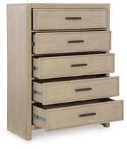 Calmoro Queen Bookcase Bed with Mirrored Dresser, Chest and 2 Nightstands in Gray - PKG021318
