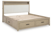 Calmoro Queen Bookcase Bed with Mirrored Dresser, Chest and 2 Nightstands in Gray - PKG021318