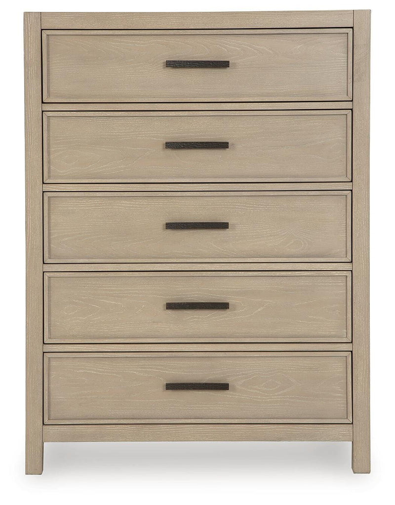 Calmoro Queen Bookcase Bed with Mirrored Dresser, Chest and 2 Nightstands in Gray - PKG021318