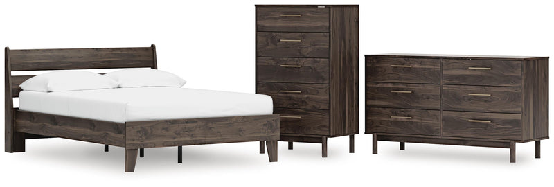 Calverson Full Panel Platform Bed, Dresser and Chest in Mocha - PKG017846
