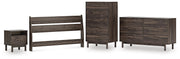 Calverson Queen Panel Headboard, Dresser, Chest and Nightstand in Mocha - PKG017859