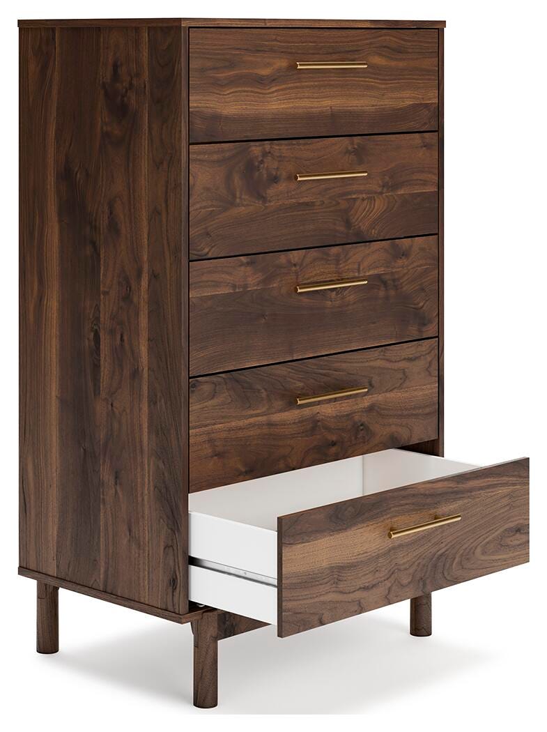 Calverson Queen Platform Bed, Dresser and Chest in Mocha - PKG017852