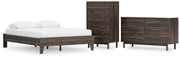 Calverson Queen Platform Bed, Dresser and Chest in Mocha - PKG017852