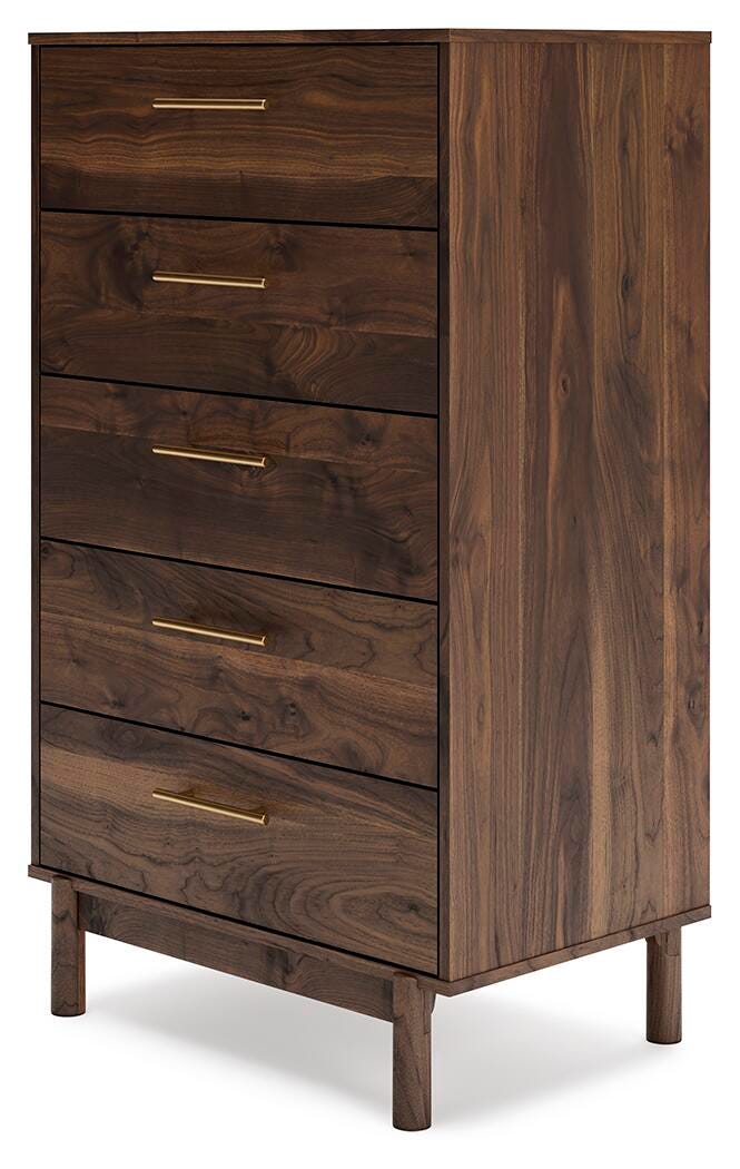 Calverson Queen Platform Bed, Dresser and Chest in Mocha - PKG017852