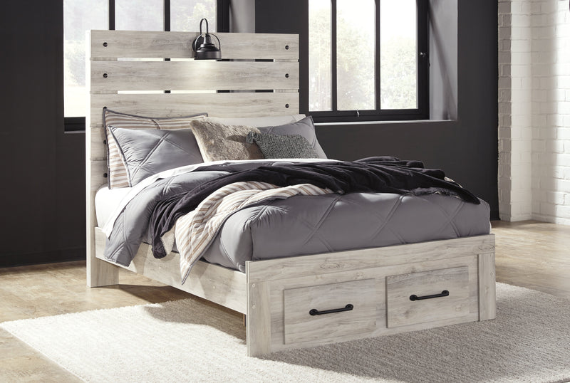 Cambeck Full Panel Bed with 2 Storage Drawers with Dresser in Whitewash - PKG003049