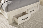Cambeck Full Panel Bed with 2 Storage Drawers with Mirrored Dresser and Chest in Whitewash - PKG003052