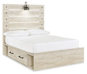 Cambeck Full Panel Bed with 2 Storage Drawers with Mirrored Dresser, Chest and Nightstand in Whitewash - PKG002991