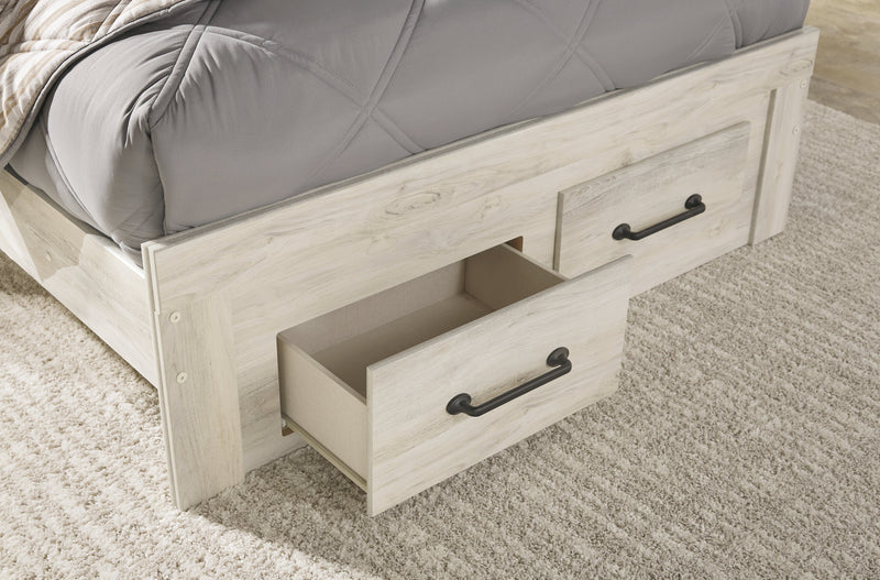 Cambeck Full Panel Bed with 2 Storage Drawers with Mirrored Dresser, Chest and Nightstand in Whitewash - PKG003053