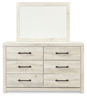 Cambeck Full Panel Bed with 2 Storage Drawers with Mirrored Dresser in Whitewash - PKG002987