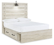 Cambeck Full Panel Bed with 4 Storage Drawers with Mirrored Dresser and 2 Nightstands in Whitewash - PKG003057