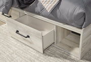 Cambeck Full Panel Bed with 4 Storage Drawers with Mirrored Dresser and 2 Nightstands in Whitewash - PKG003057