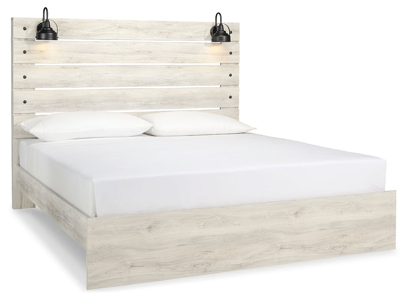 Cambeck King Panel Bed with Mirrored Dresser, Chest and Nightstand in Whitewash - PKG003035
