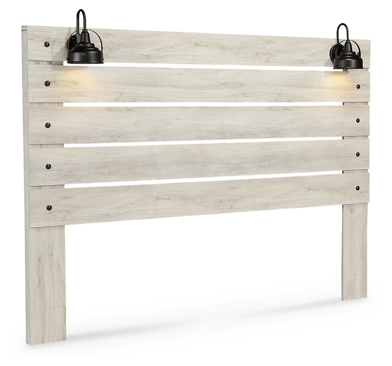 Cambeck King Panel Headboard Bed with Mirrored Dresser, Chest and 2 Nightstands in Whitewash - PKG002972
