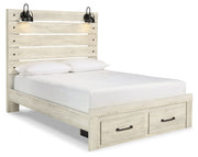 Cambeck Queen Panel Bed with 2 Storage Drawers with Mirrored Dresser and 2 Nightstands in Whitewash - PKG003094