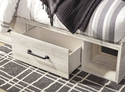 Cambeck Queen Panel Bed with 2 Storage Drawers with Mirrored Dresser and Chest in Whitewash - PKG002996