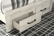 Cambeck Queen Panel Bed with 2 Storage Drawers with Mirrored Dresser and Chest in Whitewash - PKG003095