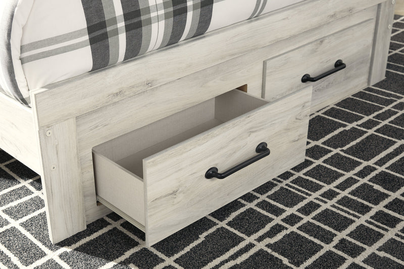 Cambeck Queen Panel Bed with 2 Storage Drawers with Mirrored Dresser in Whitewash - PKG003093