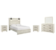 Cambeck Queen Panel Bed with Mirrored Dresser and 2 Nightstands in Whitewash - PKG003082