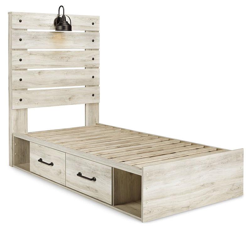 Cambeck Twin Panel Bed with 2 Storage Drawers with Dresser in Whitewash - PKG002975