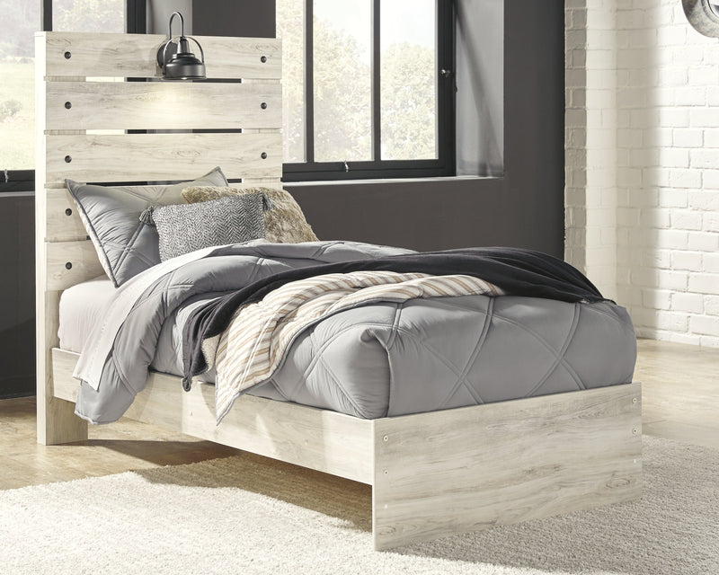 Cambeck Twin Panel Bed with Mirrored Dresser and Chest in Whitewash - PKG003008