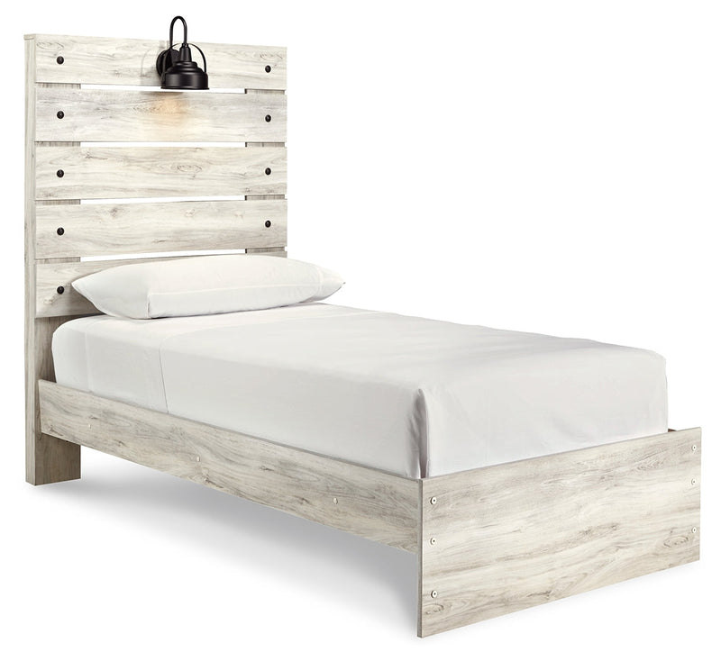 Cambeck Twin Panel Bed with Mirrored Dresser, Chest and 2 Nightstands in Whitewash - PKG003011