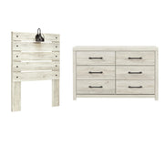 Cambeck Twin Panel Headboard Bed with Dresser in Whitewash - PKG002949