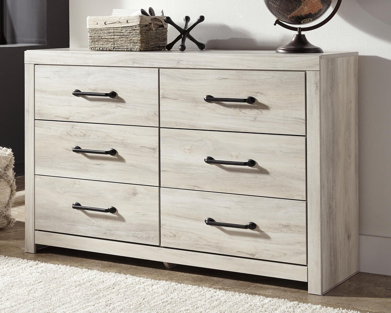 Cambeck Twin Panel Headboard Bed with Dresser in Whitewash - PKG002949