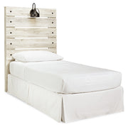Cambeck Twin Panel Headboard Bed with Mirrored Dresser, Chest and 2 Nightstands in Whitewash - PKG002956