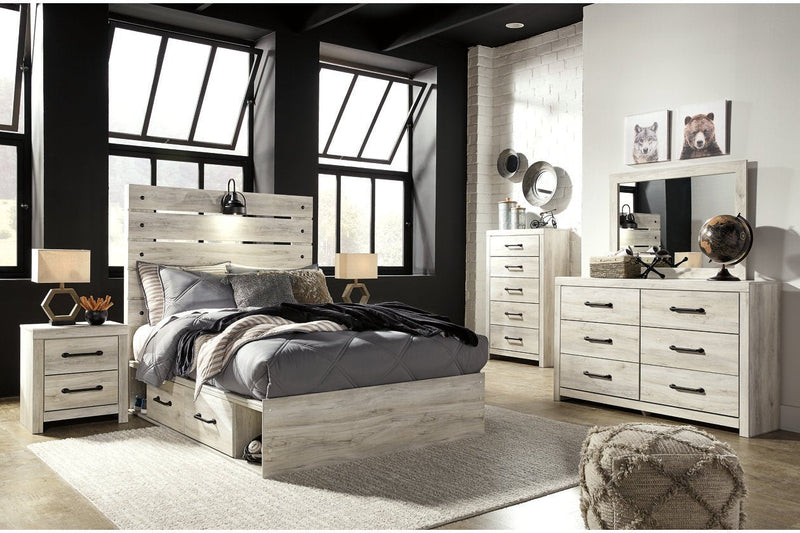 Cambeck Whitewash Full Panel Bed with 2 Storage Drawers - Lara FurnitureFull Bed