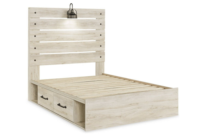 Cambeck Whitewash Full Panel Bed with 2 Storage Drawers - Lara FurnitureFull Bed