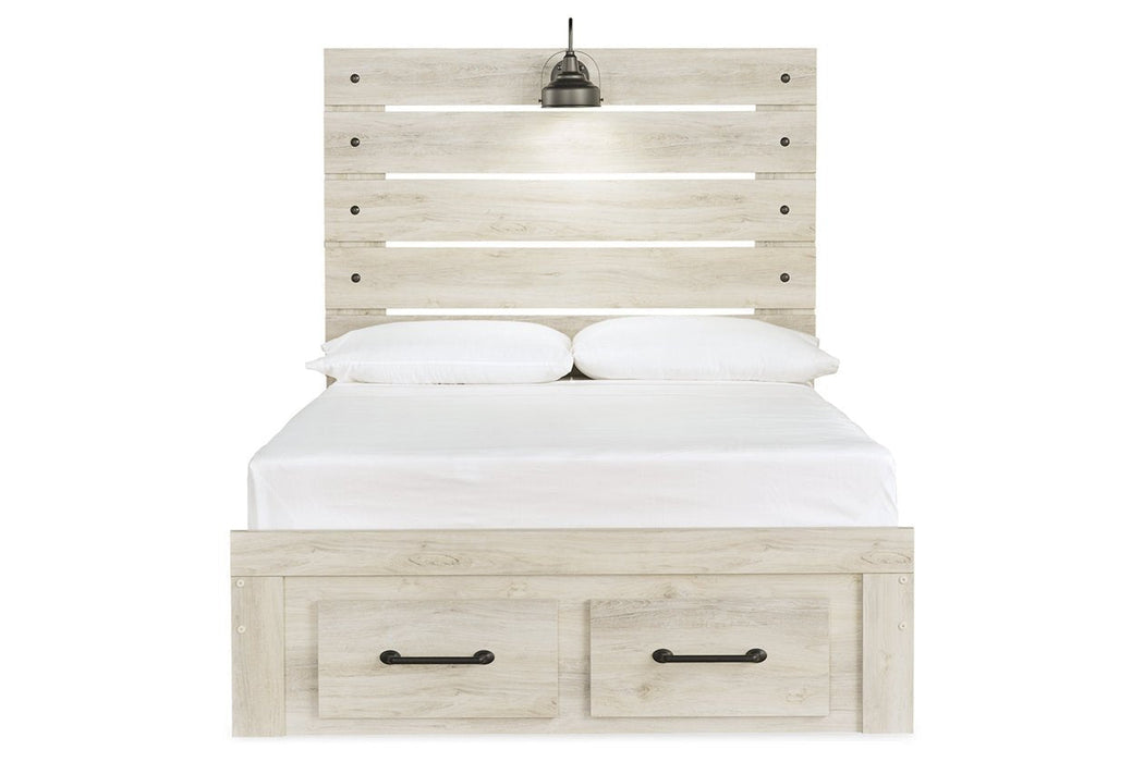 Cambeck Whitewash Full Panel Bed with 2 Storage Drawers - Gate FurnitureFull Bed