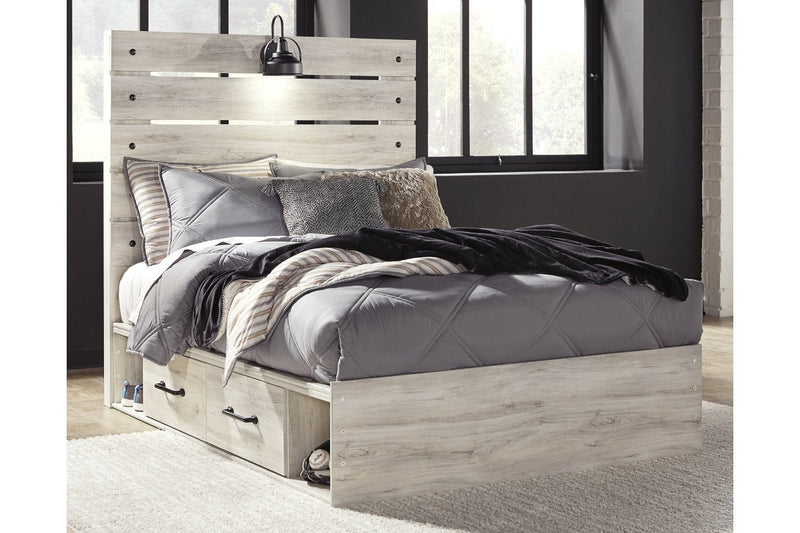 Cambeck Whitewash Full Panel Bed with 2 Storage Drawers - Lara FurnitureFull Bed