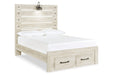 Cambeck Whitewash Full Panel Bed with 2 Storage Drawers - Gate FurnitureFull Bed