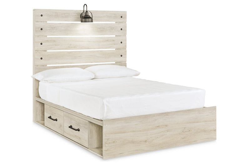 Cambeck Whitewash Full Panel Bed with 2 Storage Drawers - Lara FurnitureFull Bed