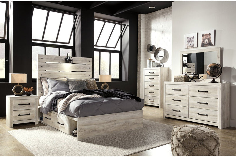Cambeck Whitewash Full Panel Bed with 4 Storage Drawers - Lara FurnitureFull Bed