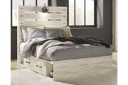 Cambeck Whitewash Full Panel Bed with 4 Storage Drawers - Lara FurnitureFull Bed